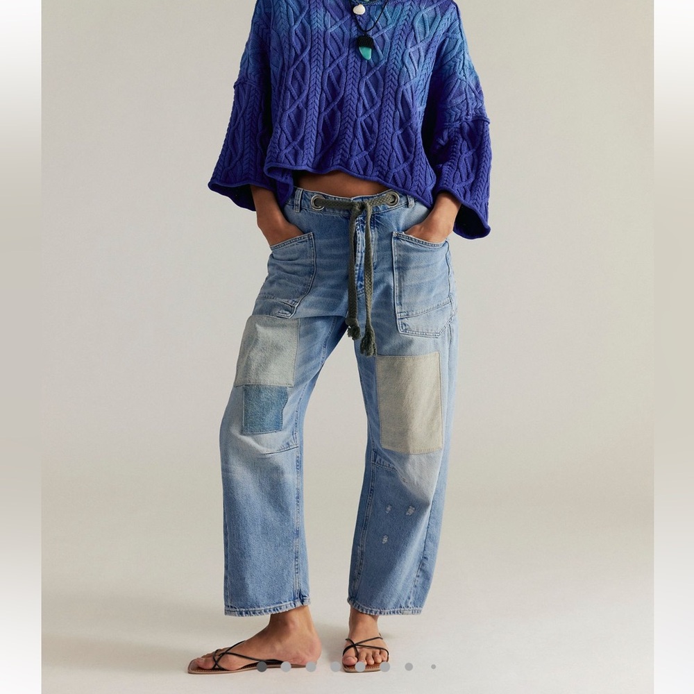 Free people wide leg Blue Jeans with Patchwork